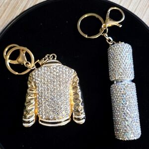 Gold Glam Keychain Set – Bling Jacket & Perfume Atomizer
